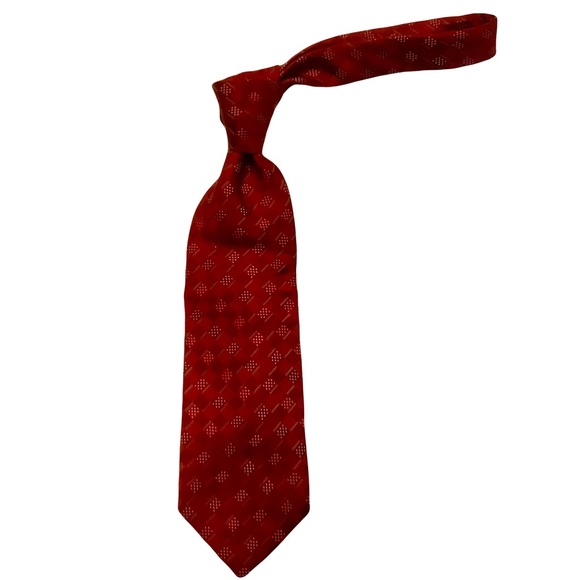 GIORGIO ARMANI square print 100% silk tie Cravette burgundy handmade in Italy - Picture 2 of 8
